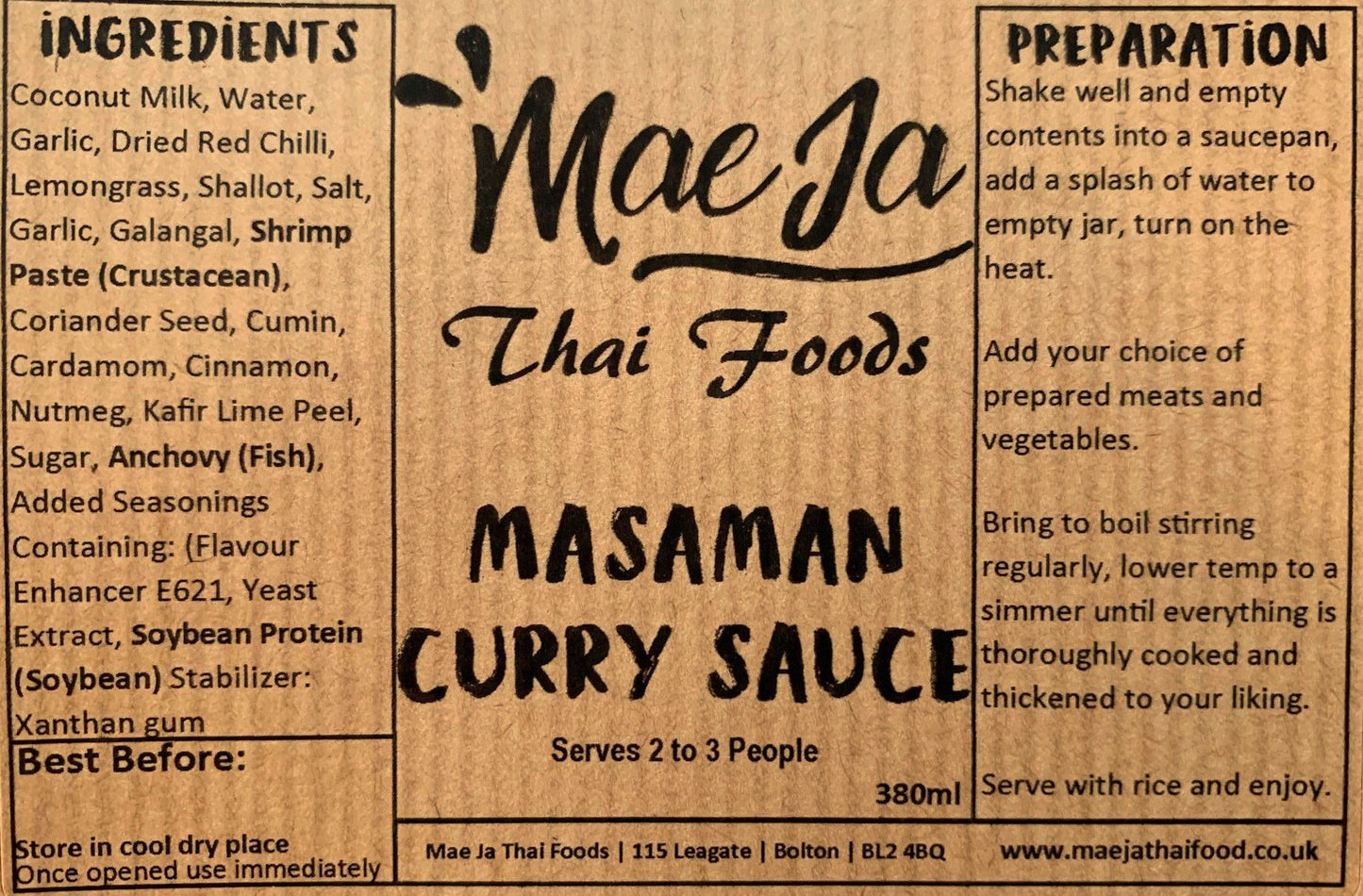 Thai Masaman Curry Ingredients List